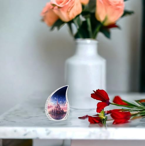 Enchanted Night Castle Tiny Urns, Teardrop Urns for Human Ashes, Urn for Ashes Adult Male, Miniature Urn 3 Inch Pack of 1, Small Urns for Human Ashes Keepsake, Mini Funeral Urns for Ashes - size: Keepsake-1