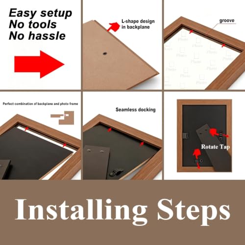 RPJC 9x12 Solid Wood Picture Frame Real Glass Cover Brown - color: Brown, size: 9x12 mat 6x8