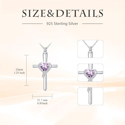 TOUPOP Cross Urn Necklaces for Ashes Birthstone Cremation Jewelry 925 Sterling Silver Cross Memorial Keepsake Funeral Jewelry for Women (with Funnel Filler) - color: 06-June-Alexandrite