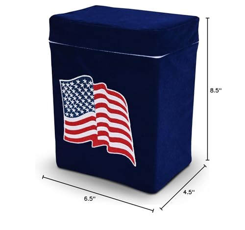 Velvet Urn Bag with TSA Approved Cremation Container | Holds Cremated Ashes of Human Adult | for a Niche or Ground Burial | Fits Crowne Burial Urn Vault (Royal Blue with American Flag) - color: Royal Blue With American Flag