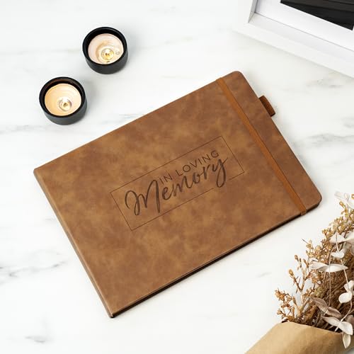 Clever Fox Funeral Guest Book for Memorial Service w/Address, Brown | 10x7 in, 120 pages, Eco leather hardcover, Personalized celebration of life guestbook, Memory book & condolence register - color: Brown