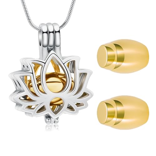 Cremation Jewelry Lotus Flower Urn Necklaces for Ashes Stainless Stell Memorial Ash Pendant Necklaces with Mini Urn Keepsake Ash Jewelry for Men Women Gifts with Funnel Filler Kit - color: Customize