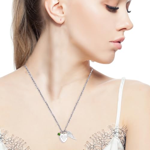 Gredstar Heart Urn Necklace for Ashes, ECG Memorial Pendant | Heartbeat Line, Angel Wing, 12 Birthstones, Stainless Steel, Screw Closure, Funnel & Box Included - style: Mother