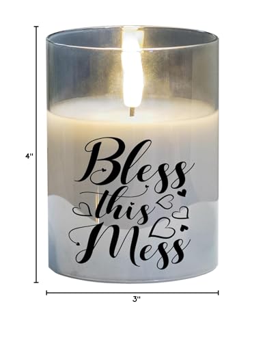 Cottage Garden PGC-04-48SGY Bless This Mess Pearlized Grey 4 x 3 Inch Flickering Flame LED Glass Candle - style: Bless This Mess