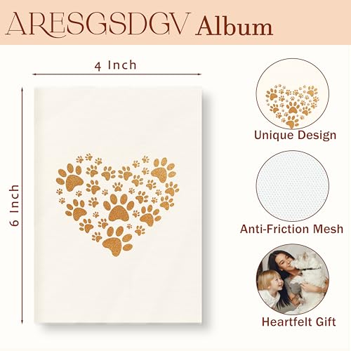 Pet Photo Album 4x6 18 Pockets Photos, Pet Lover Owner Gifts, Golden Heart Paw Print Small Mini Photo Album Hold 36 Pictures Book for Cat and Dog Lover Owner - color: Paw Heart-Yellow