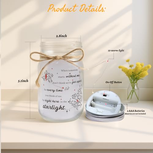 Mason Jar Night Light Sympathy Gifts for Loss of Loved One, Memorial Gifts, Cardinal Memorial Lantern Gift, Bereavement Remembrance Condolences Funeral Gift Idea for Loss Mom Dad Son Daughter