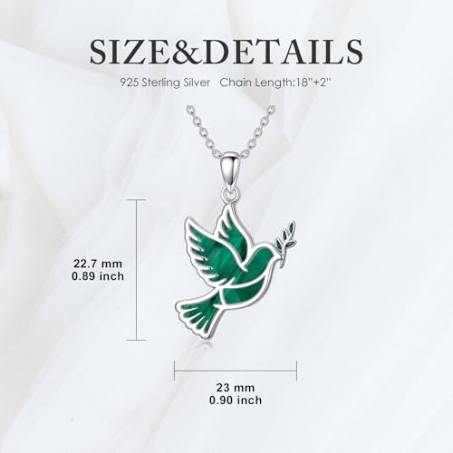 Dove/Hummingbird/Red Cardinal/Dragonfly/Butterfly Necklace 925 Sterling Silver Turquoise/Opal/MoonStone/Crystal/Malachite Bird Necklace Dove Pendant Jewelry for Women Men - color: Dove Malachite