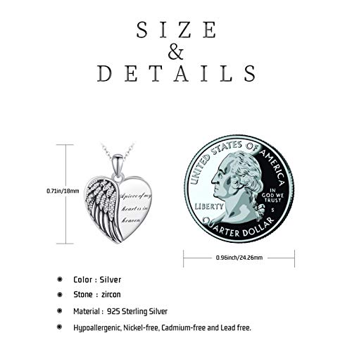 CHENGHONG Heart Pendant Locket Necklace 925 Sterling Silver Personalized Locket Necklace That Holds Pictures Photo Memorial Memory Jewelry Gifts for Women - style: Angel Wings