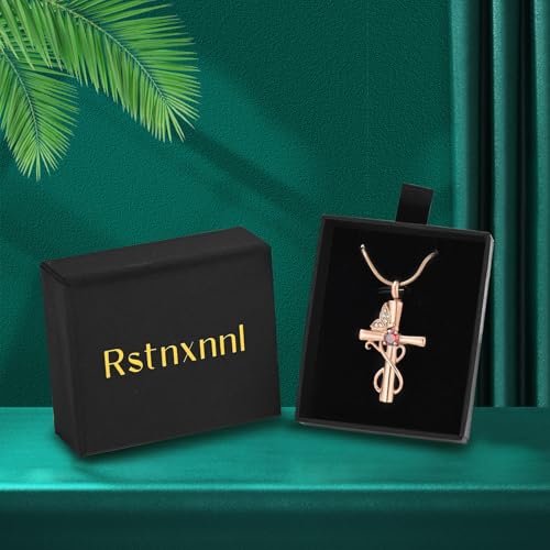Butterfly Cross Cremation Jewelry Urn Necklaces Cross Butterfly Urn Necklaces for Ashes Memorial Keepsake Pendant for Women Men Gifts With Funnel Kit & Bag - color: Rose+Red