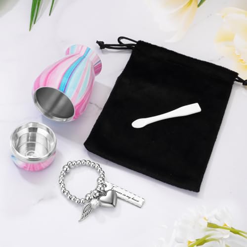 Small Urn for Human Ashes Aluminium Keepsake Memorial | Mini Urn for Ashes, Meaningful Memorial Keepsake Gift, Durable Aluminum Cremation Urn with Elegant Design - style: Soft Pink-Azure