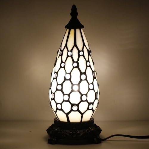Small Tiffany Stained Glass Table Lamp 5.5X11 Inch (White Yellow) - color: White Yellow
