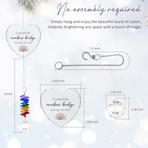 Pet Memorial Suncatcher I Crossed the Rainbow Bridge - Dog Memorial Gifts - Pet Loss - Thoughtful Dogs and Cats Remembrance - Pet Sympathy - Crystal Bereavement Gift - color: I Cross the Rainbow Bridge