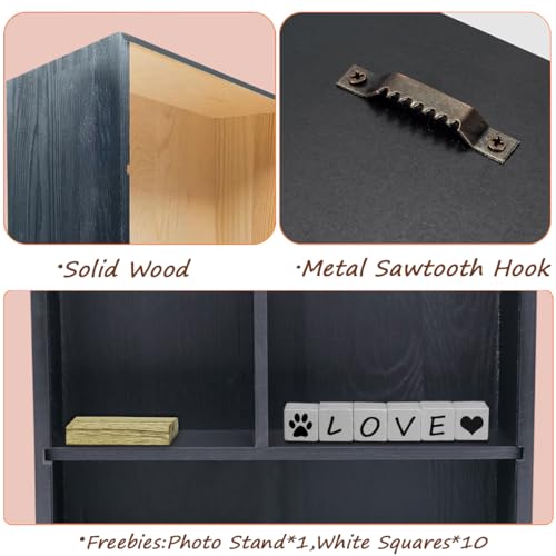 Solid Wood Pet Memorial Shadow Box Frame with Shelves | Deep Pet Memory Box for Dogs or Cats Paw print 4x6" Photo Frame Keepsake as Loss Remembrance-Black
