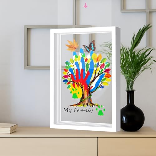 Family Handprint & Hand Casting Kit – DIY Craft Keepsake with Wooden Frame, Non-Toxic Paints, Baby Footprin Kit – Perfect Gifts for Grandparents, New Parents & Families (White, 4 Transparent Sheets) - color: White Frame, size: 4 Pages Acrylic Boards