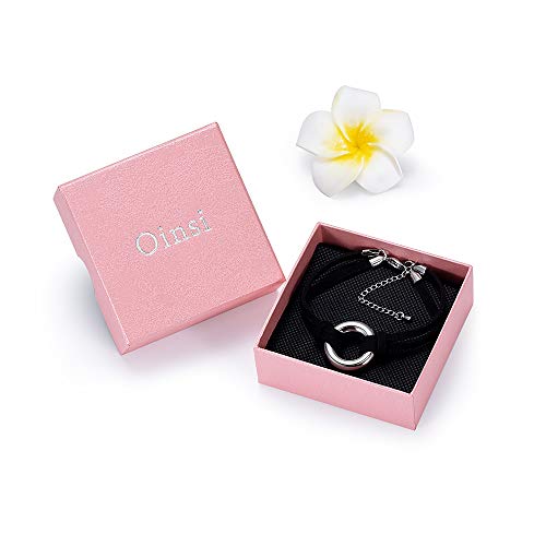 Oinsi Circle Of Life Cremation Jewelry Black Genuine Leather Memorial Urn Bracelet For Ashes Of Loved One Keepsake Holder For Women Men - color: Silver Tone