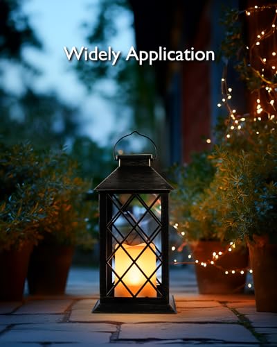 Homemory 2 Pack 13'' Copper Solar Lanterns, Flickering Flame Hanging Lights - color: Bronze