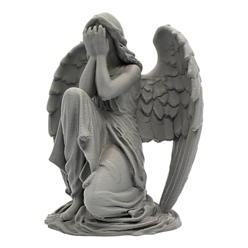 Kneeling Weeping Angel Figurine - Striking Grey Statue for Shelf Display and Spiritual Decor - 3D Printed in Canada