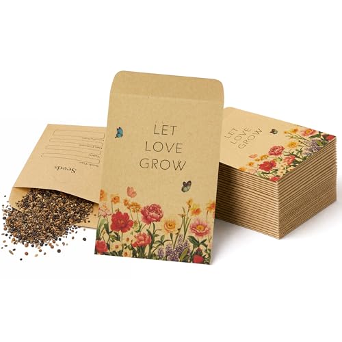 50 Pack Let Love Grow Seed Packet Envelopes for Wedding Favors