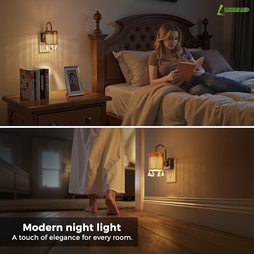 L LOHAS LED Night Lights Plug into Wall, Boho Fabric Cylinder Night Light - color: Gold Ring-3000K, size: 2 Pack