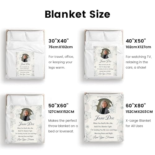 Made in USA, Custom Memorial Photo Blanket, Personalized Sympathy Gifts for Loss of Loved One, Custom Remembrance Throw for Loss of Dad Mom Husband Wife Grandma Grandpa Daughter Son Friend Pet - color: Personalized With Photo