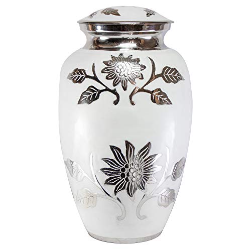 Large White Funeral Cremation Urn for Human Ashes - Personalization and Box