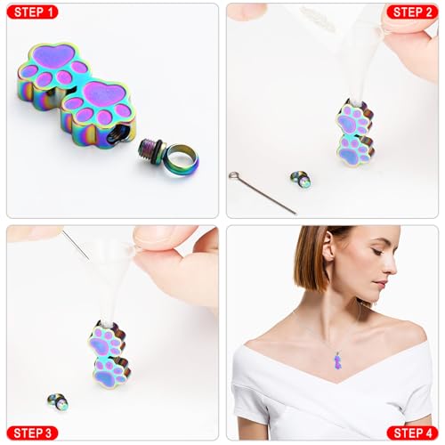 Pet Urns For Dogs/Cats - Pet Ashes Necklace - Paw Print Urn Necklace with Mini Keepsake Urn Memorial Ash Jewelry - color: Colorful-2