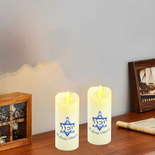 2 Pcs Electric Yahrzeit Candle - Flameless Yahrzeit Jewish Memorial Candle for Loss of Loved One, White Yizkor Light Yertzite Sympathy Bereavement Gifts (Style1)
