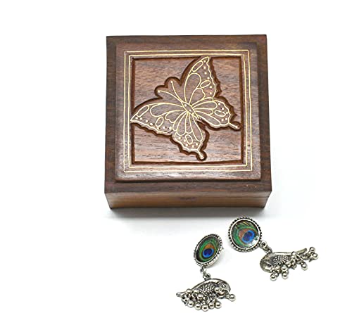 Wooden Box Keepsake Storage Multi Utility Hand Carved| Multipurpose Box| Jewelry Box (Butterfly2-4x4 inch)