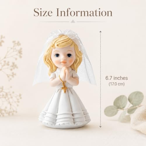 Comfy Hour First Communion Figurine, Praying Girl Statue with Rosary - color: White With Blonde Hair