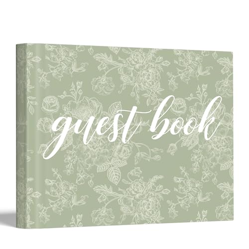 Engrowtic 7 x 9 Inches Floral Guest Book with Pen Hardcover Guestbook Registry Book for Wedding Bridal Shower Baby Shower Graduation Birthday Funeral Anniversary Reception, 50 Sheets 100 Pages (Green) - color: Green