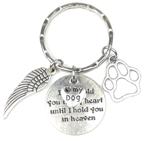 I Will Hold You in My Heart Until I Hold You in Heaven Angel Wing Pet Memorial Gift Sympathy Canine Pooch Pup Beloved Companion Four-legged Friend Fur Baby Puppy Paw I Love My Dog Keychain 114P