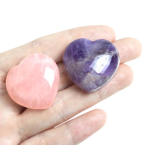Rose Quartz Heart Worry Stones, 1.2 Inch, Set of 4 | Polished Heart Crystals, Palm and Pocket Stones, Reiki Meditation Accessories, Love Carved Stones, Crystal Gift Set - color: Rose Quartz