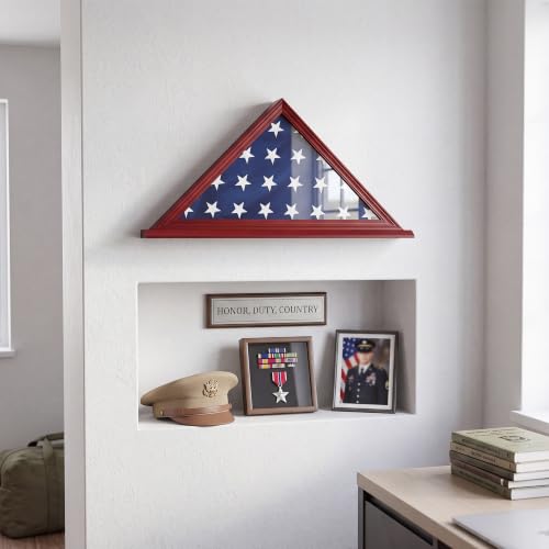 Folded Flag Display Case for 5'x9' Military Burial Flag, Cherry Solid Wood - color: Cherry