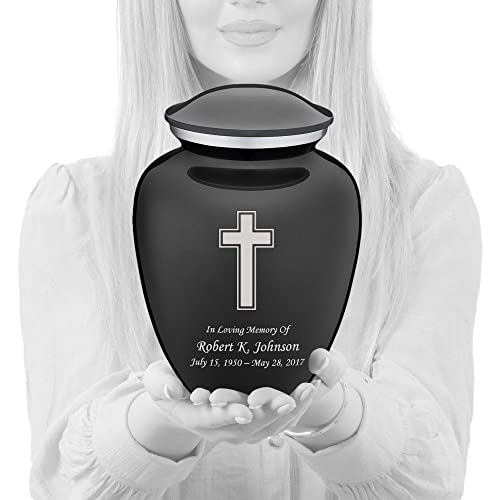 Adult Personalized Simple Cross Cremation Urns for Human Ashes I Large Charcoal Funeral Urn for Men and Women I 200 lbs - color: Carcoal Black