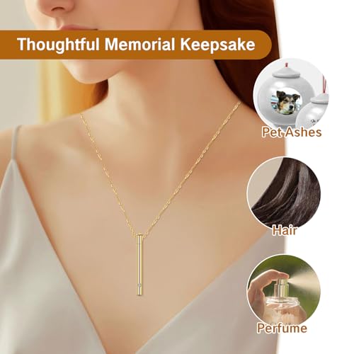 Necklace for Ashes Stainless Steel Cremation Jewelry Pendant with Crystal Small Ash of Loved One Gold Urn Necklaces for Women Men Cremated Charm for Memorial