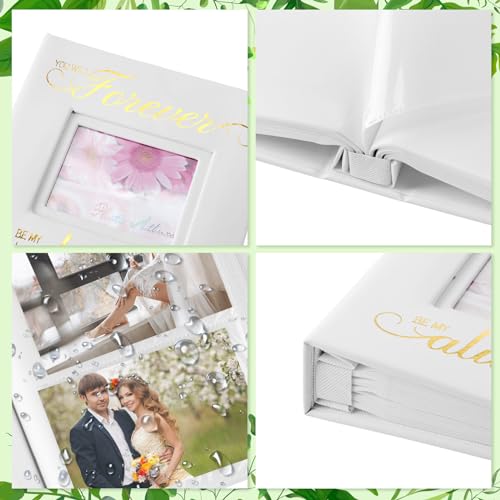 Dunzoom Memory Photo Album Holds 200 Pcs 4 x 6 Inch Leather Wedding Anniversary Family Photo Album with Front Window Double Heart Memory Scrapbook for Couple Gifts(Forever Always) - style: Wedding