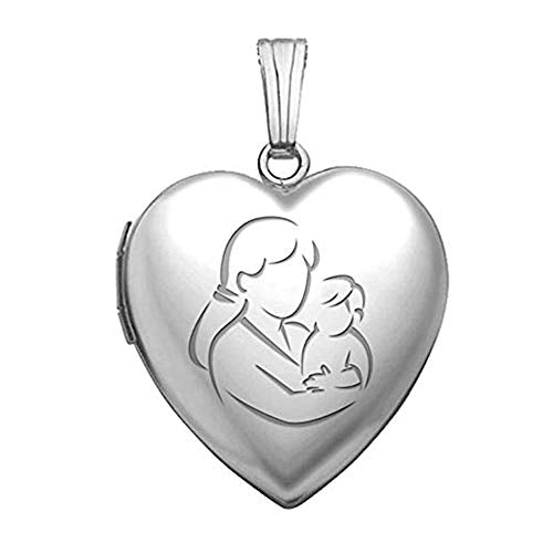 PicturesOnGold.com Silver Mom and Son Heart Locket 3/4 Inch X 3/4 Inch - style: Locket + Photo