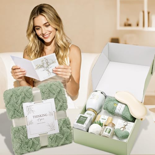 Get Well Gifts for Women Self Care Gifts Basket - Relaxing Spa Care Package After Surgery Feel Better Sympathy Mothersday Birthday Gift for Her Mom Sister Friend Wife (Green) - color: Green
