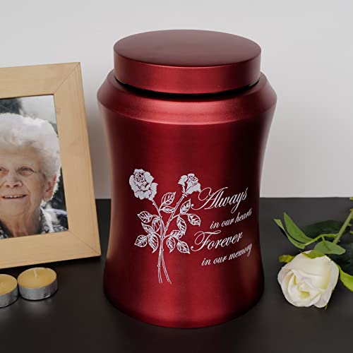 Up to 220 lbs Large Cremation Urns and Set of 4 Small Bamboo Scattering Urns for Adult Male Female Human Ashes, Decorative Urn and Spreading Ashes Urn Tube with Velvet Bag(Rose of Love)