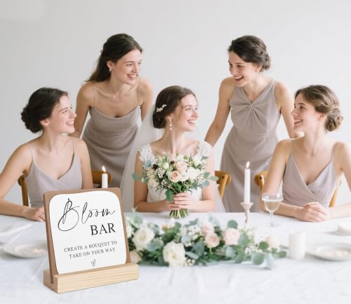 Bloom Bar Sign, Wedding Signs for Ceremony and Reception, Bridal Shower Centerpieces for Tables, Marriage Reception, Bridal Shower Party Favors, Wedding Sign with Wooden Base - color: bloom bar