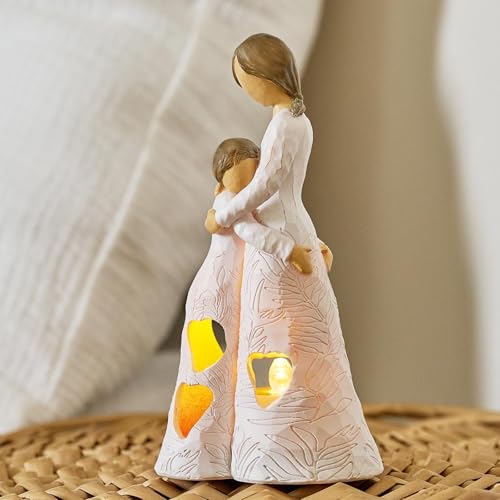 Best Mother Gifts from Daughter Unique Candle Holder Statue | with Flickering LED Light Sentimental Gifts for Mom Resin Mother Daughter Tealight Candle Holders Figurine (Frame for Free) - color: Gifts for Mom