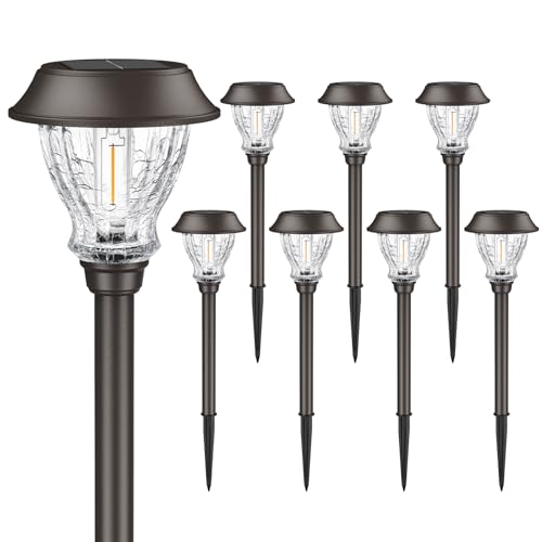 XMCOSY+ Solar Pathway Lights Outdoor, 8 Pack Warm White Solar Garden Lights - size: 8 Packs