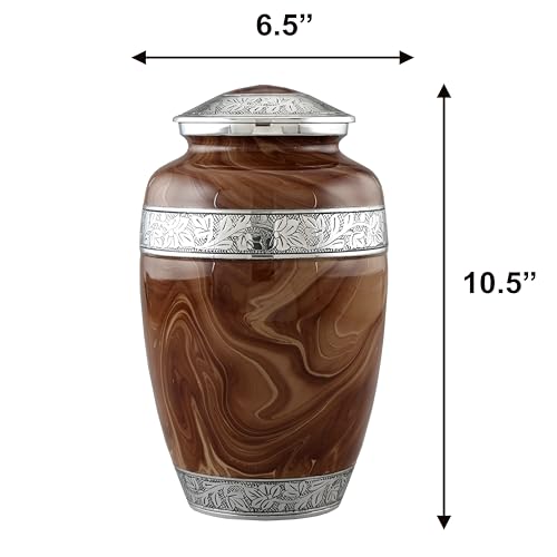 Wood Textured Urns for Human Ashes Adult Male and Female, Large Handcrafted Urn with Velvet Bag, Funeral Cremation Urns for Women and Men - (Brown, Large, Wood Finish) - color: Brown