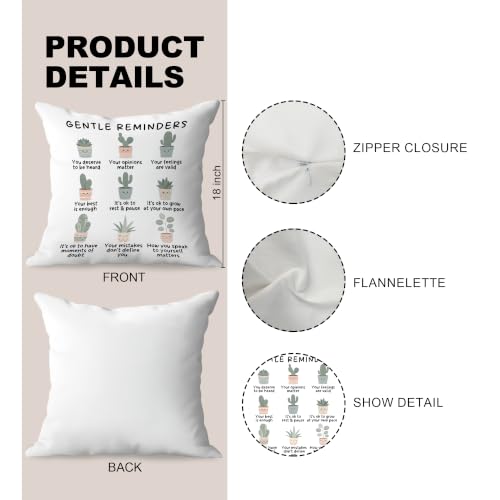 Gentle Reminders Plant Mental Health Pillow Cover 18x18 Double-Sided - color: Gentle Reminders