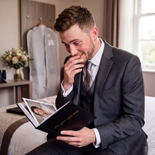 AmazingSpark Boudoir Photo Album for Your Eyes Only Black Leather Self Adhesive with 4x6 Inch, 5x7 Inch Photo Book Gift for Him Husband Boyfriend Groom Wedding Bridal Shower Wedding Anniversary(7x6") - size: 7x6"