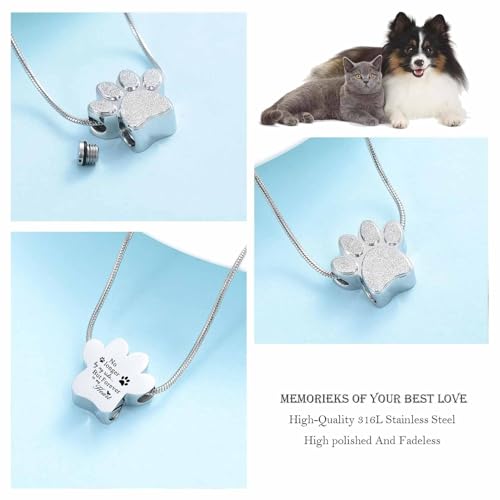 zeqingjw Pet Cremation Jewelry for Ashes Pendant Paw Print Pet Heart Urn Necklace Memorial Keepsake Jewelry for Pet/Dog's/Cat's Ashes - color: Paw-Silver