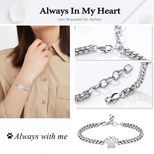 zeqingjw Urn Bracelet for Pets Ashes Pet Cremation Jewelry Stainless Steel Paw Print Pet Memorial Bracelet Pet/Dog's/Cat's Ashes Keepsake for Women Men - color: Silver