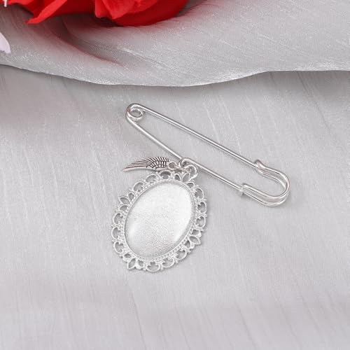 Wedding Bouquet Photo Charm, Lacy Oval Glass Picture Frame Memory Pin - color: Silver