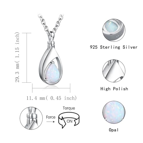 Sariel 925 Sterling Silver Teardrop Cremation Necklace for Ashes - color: Opal