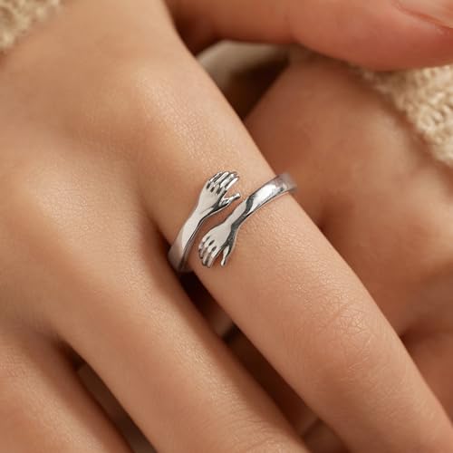 LOVECOM S925 Sterling Silver Hug Rings for Women Teen Girls Mother Daughter - color: Always love you DAD, size: US Size 7